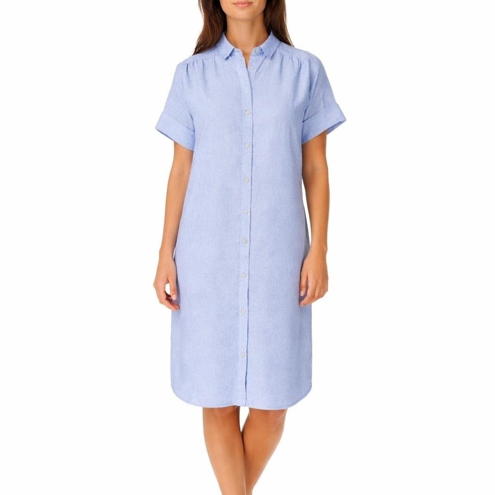 Well Worn Light Blue Button-Front Midi Shirt Dress